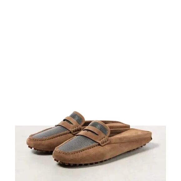 Brunello Cucinelli Monili Suede Driving Mules Brown 36 - Picture 8 of 9